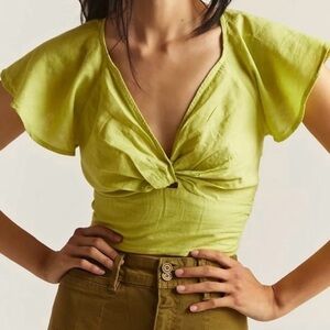 Anthropologie Lime Crop Top with Twist Front